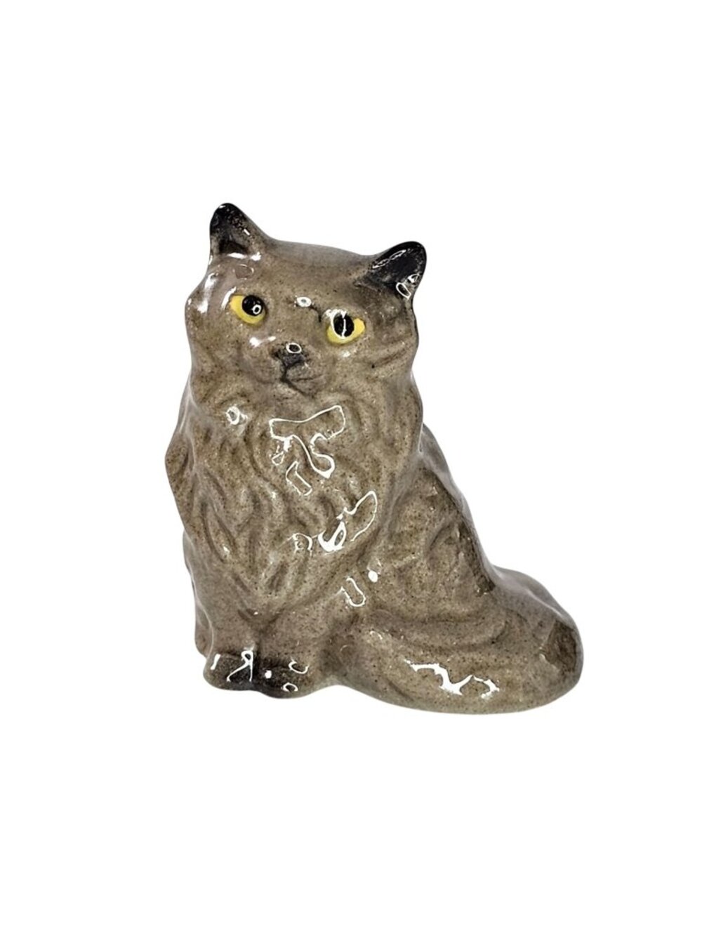 Hagen Renaker Gray Persian Cat Sitting Miniature Figurine Yellow Eyes *Chip*